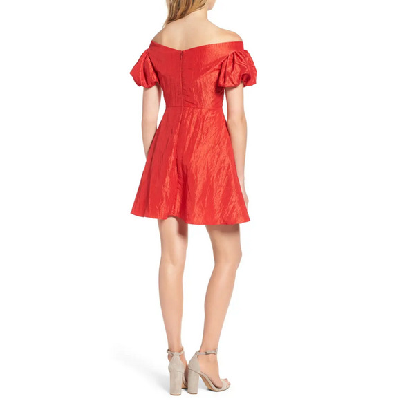Topshop Taffy Puff Sleeve Off The Shoulder Dress Red Size 4 - Picture 2 of 3